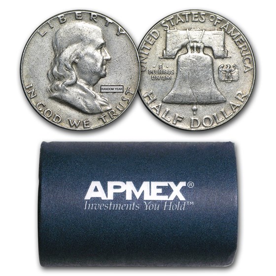 90% Silver Franklin Halves $10 20-Coin Roll Avg Circ 90% Silver Franklin Halves $10 20-Coin Roll Avg Circ
